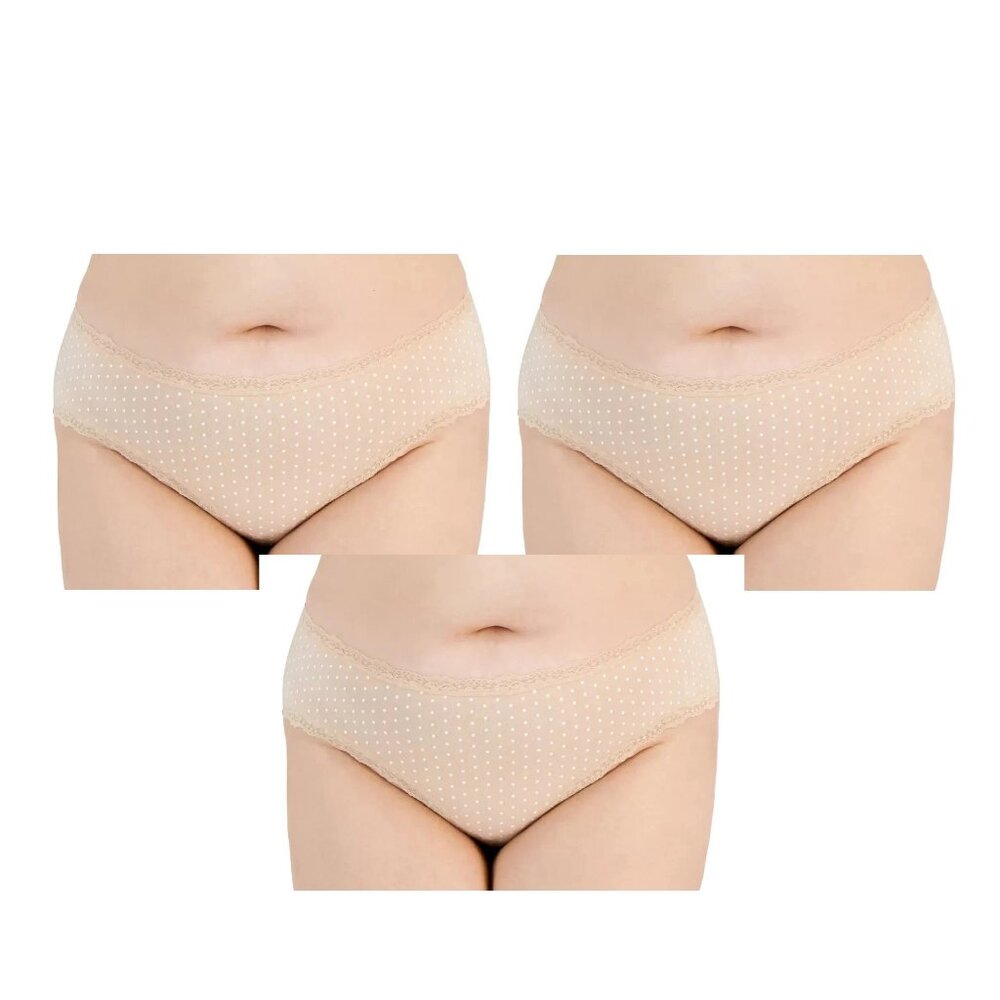 Jenni Women's Plus Size 3-Pack Cotton Blend Hipster Panty, Chai Polka Dot